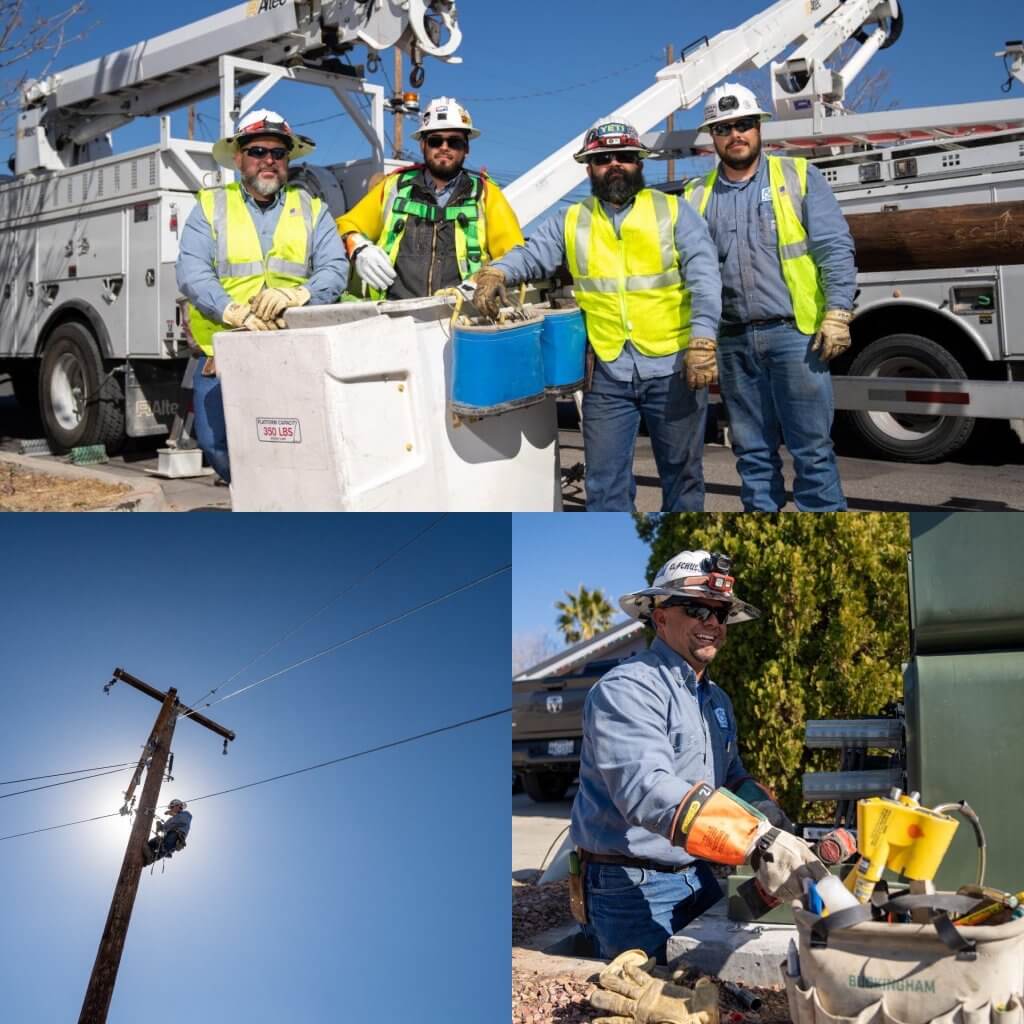 Three image collage of El Paso Electric service workers on the job