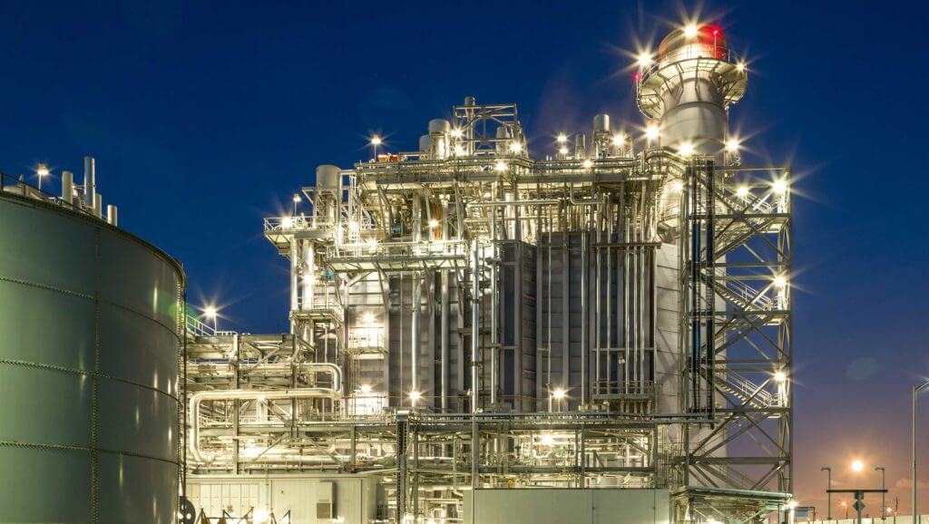 Calpine energy facilities lit up at night