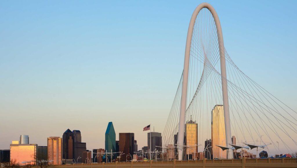 A shot of the Margaret Hunt Hill Bridge in Dallas, Texas