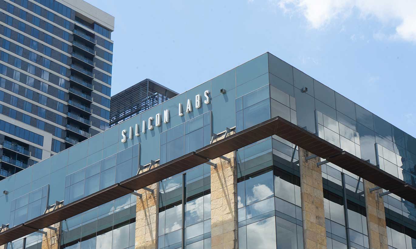 Exterior view of the Silicon Labs building in Austin, Texas.