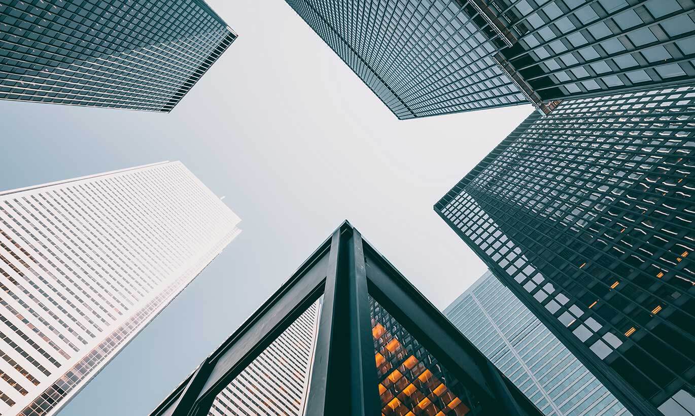 Ground view surrounded by skyscrapers