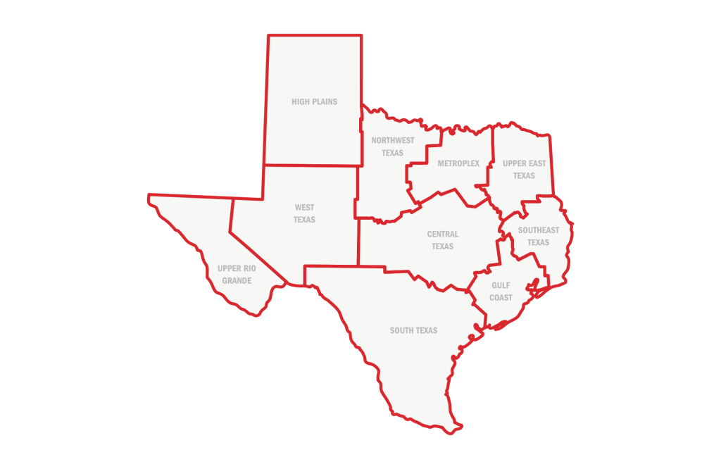 Ten economic development regions of Texas